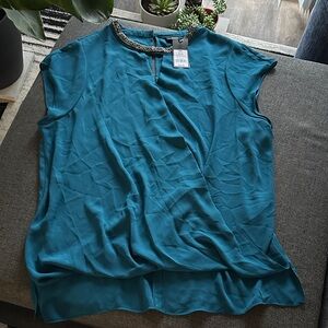 NWT Wassio Chic Teal Blouse with Chain Accent